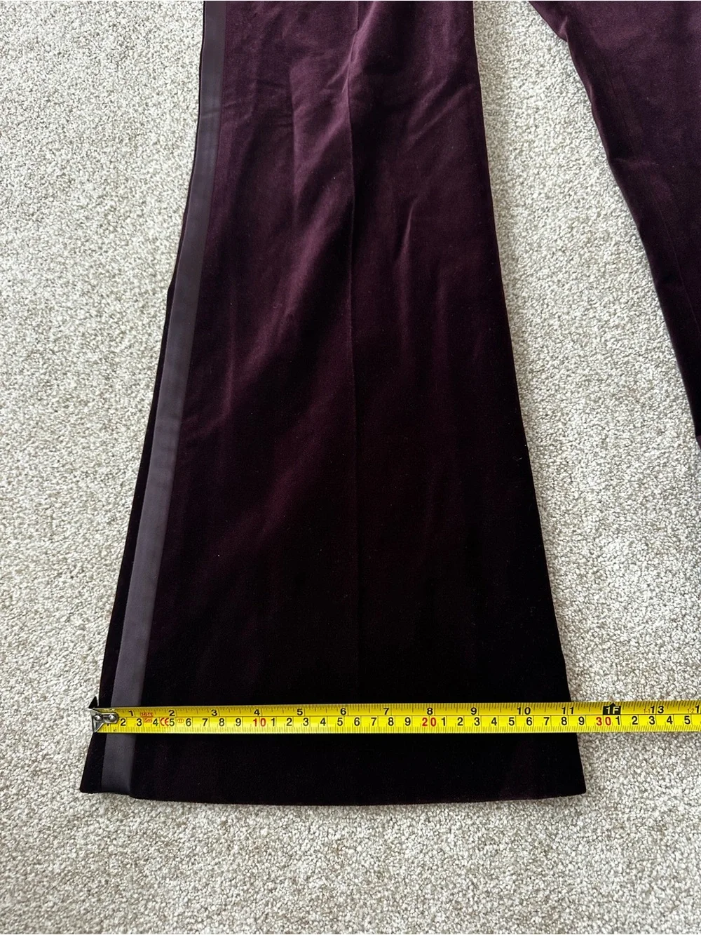 Reiss Elia Burgundy Velvet Satin Stripe Flared Wide Leg Trousers Size 4
